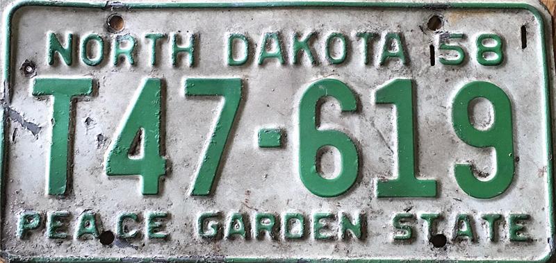 North Dakota license plate from 1958