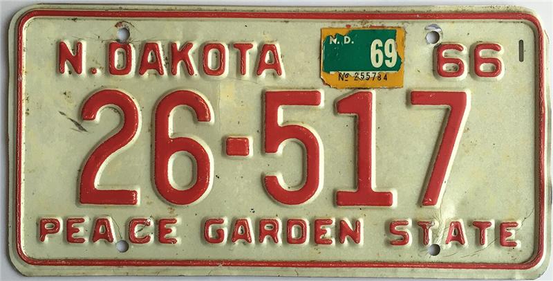 North Dakota license plate from 1966 to 1969
