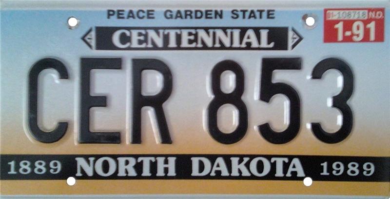North Dakota Centennial license plate from 1989 to 1992